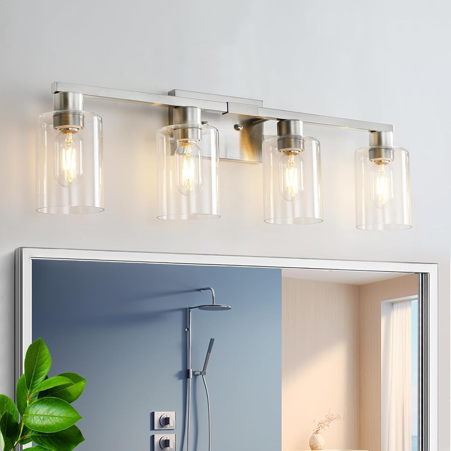 4-light Bathroom Vanity Light With Clear Glass Shade