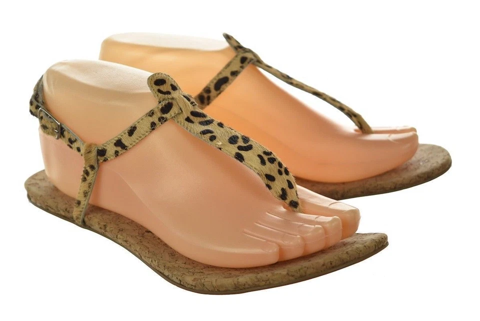 Zapatos Envy Capture Talla 7.5 Beige Estampado Animal Tobillo T Correa Sandalias Piel de Vaca Foto 2 de 4