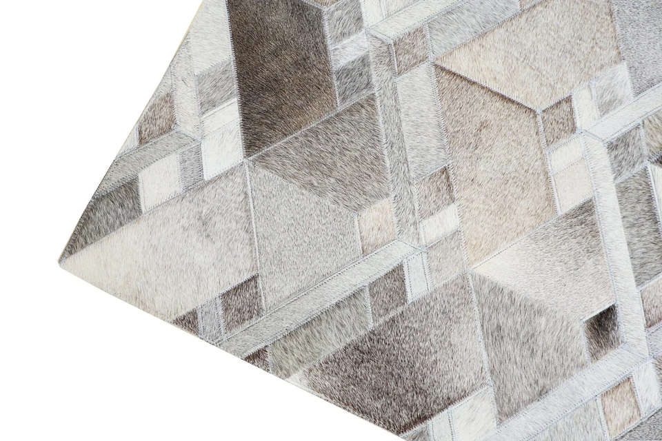Leder Teppich Cowhide 150x240 cm echtes Rindsleder Rug Handarbeit beige braun - Bild 4 von 4