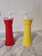 Vintage Tupperware Ketchup  Mustard Dispensers Red  Yellow Plastic With White