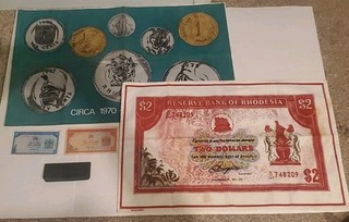 Original Rhodesia Currency Lot! $1 and $2 Notes Set Of (8) Coins Towel mat