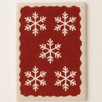 New Hand-Tufted Wool Area Rug Red and White Handmade Design Carpet