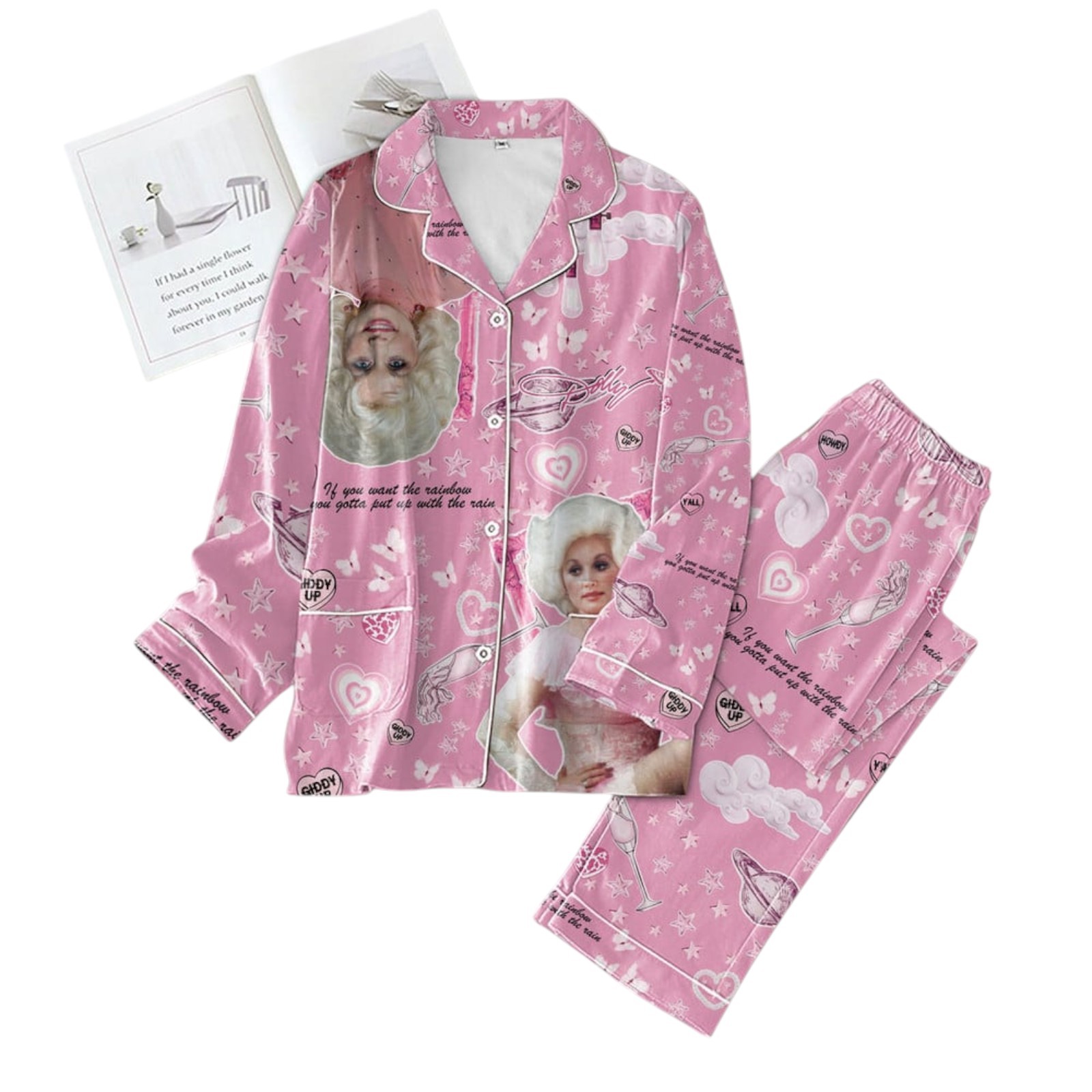 Dolly Parton Floral Button Down Pajama Set ANHNV 3081