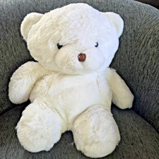 Vtg White Teddy Bear Yangee Ind Korea Brown Eyes  Nose 15 in Plush Stuffed