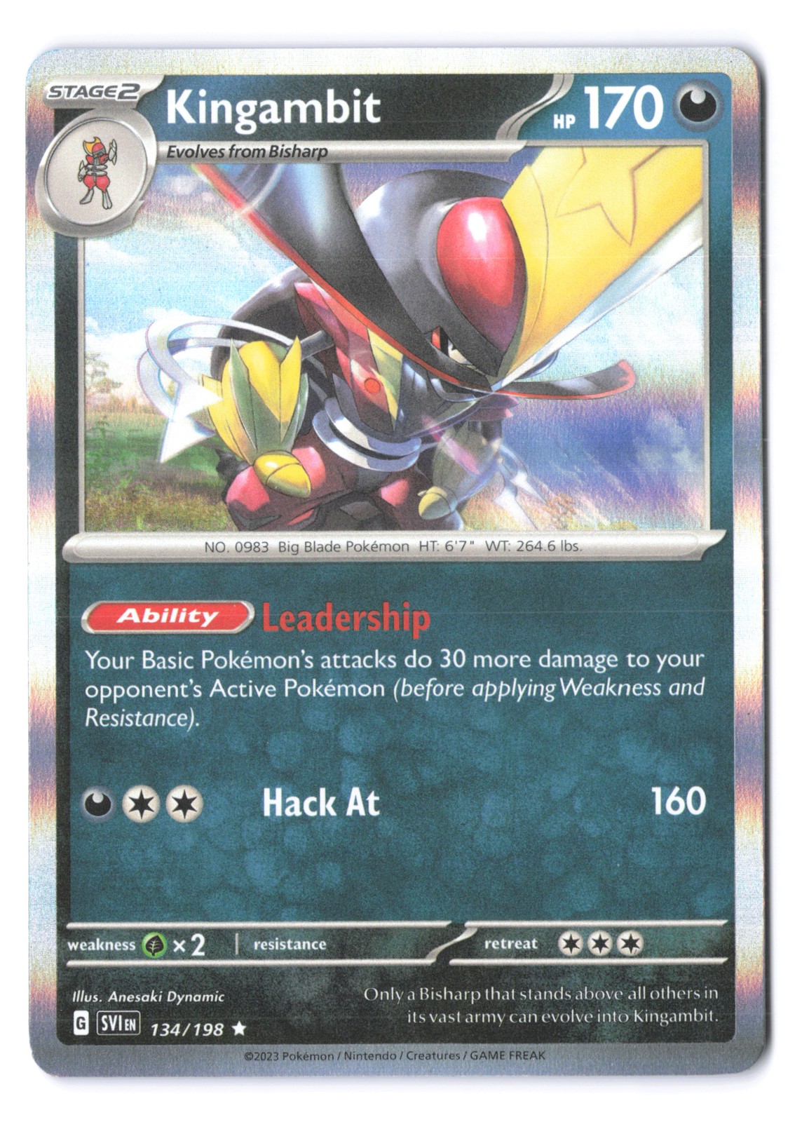 Pokemon Kingambit Scarlet & Violet Base Set 134/198 Holo NM