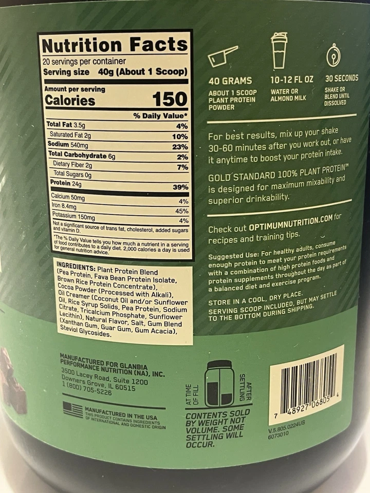 Optimum Nutrition Gold Standard 100% Plant Protein Powder Rich Chocolate Fudge - Image 2 of 3