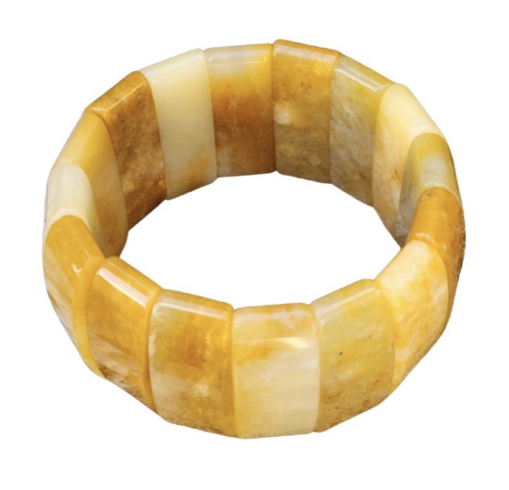 Chunky Yellow Agate Stone Rectangular Stretch Bra… - image 1