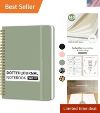 140-Page Dotted Notebook - Travel-Friendly, Water-Resistant, Green Cover