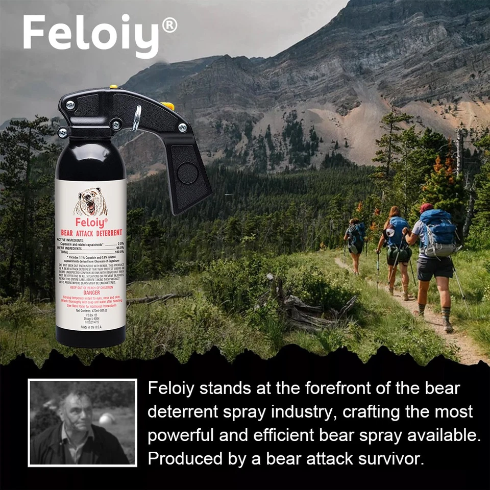 Spray repelente disuasivo de oso Feloiy 35 pies 16 oz tapa brillante camping senderismo Foto 2 de 4