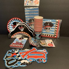 Pirates Birthday Set for 6 People Kids Children Skulls Parrot Blue  White Party