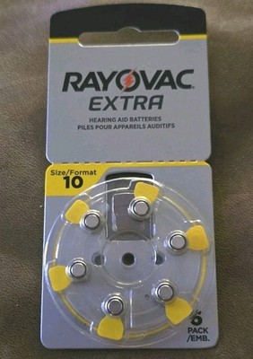 Hearing Aid Batteries Rayovac Extra sz-10 New 6-pack Free Shipping 12 Available
