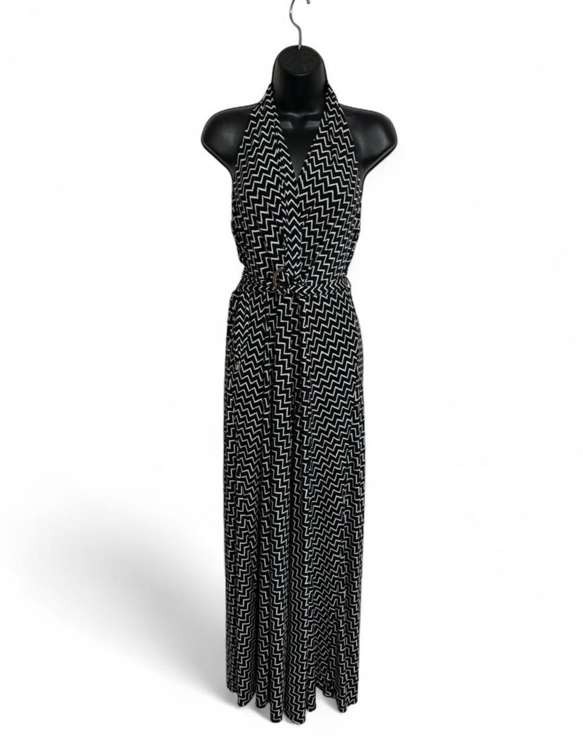 White House black zigzag pattern halter neck maxi… - image 1