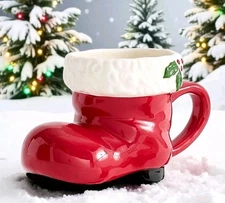 Pottery Barn Santa's Red Boot Mug 16 OZ NEW Earthenware Christmas Holiday