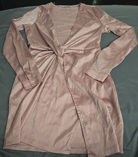 WOMEN'S FASHION NOVA Deep V-Neck Knot-Front Long Sleeve Front-Slit Dress, sz S