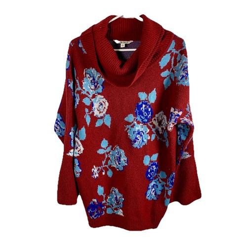 Maglione donna Pioneer floreale taglia L country cottagecore collo cappuccio rosso blu accogliente - Foto 2 di 12