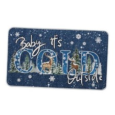 Christmas Tree Snowflake Welcome Doormat, Blue Baby Cold Outside Doormats