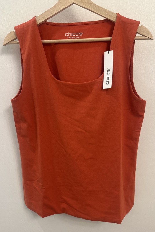 Chico's Women's Cotton Contour Square Neck Tank Size 1 NWT (Med) Harvest Orange