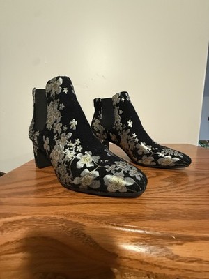Anne Klein Womens Shoes GORGIA Floral Heel Textile Ankle Embroidered Boots Sz 8M