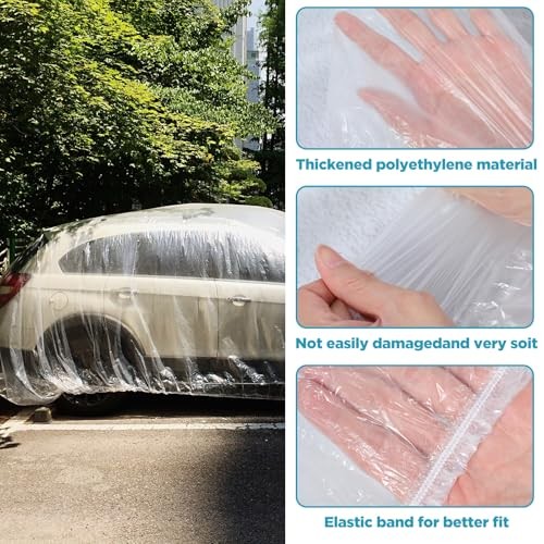 pcs Disposable Car Cover Clear Plastic Car Cover Waterproof Cars Covers for 4 - Picture 3 of 7