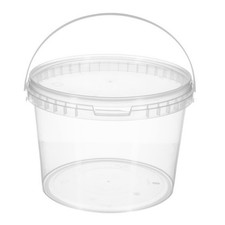 Clear Storage Bucket Round Plastic Recyclable Reusable Tubs Lids 0.5 1 2.5 5 10L