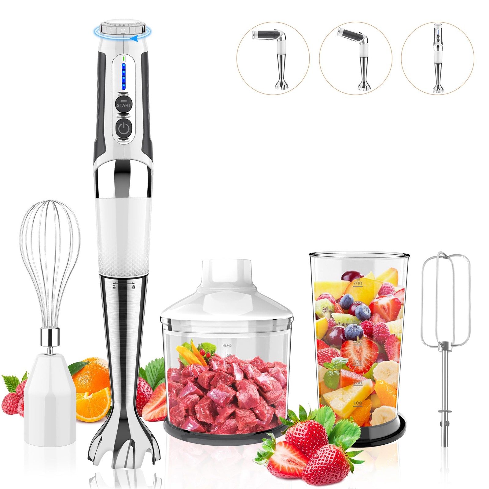 Cordless Immersion Blender: 4-in-1 Rechargeable Blender, White 