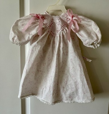 24  Doll Night Gown Made  In France  Vintage Corolle White Pink Birds Hearts