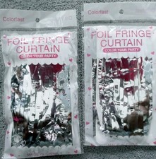 lot 2 COLORFAST Silver Foil Fringe Curtains 3 ft x 6 ft Wedding Party Backdrop