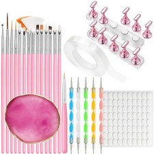 Nail Art Tools Set   15pcs Pink Brushes, 5pcs Dual-Ended