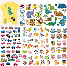 5 Sheets Baby Iron on Transfers Patches Set, Kids Appliques Assorted Car Dino