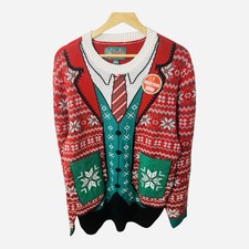 Ugly Christmas Sweater Men  s Size Large Red Green Pockets Hold Beer NWT