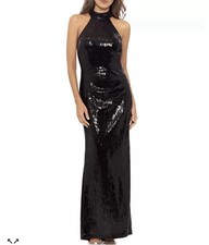 Elegant AQUA Sequin T-Back Long Black Gown - 100 Exclusive Size 8 328