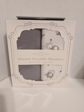 NEW Manhattan Kids Baby Girl Or Boy Muslin Swaddle Baby Blanket Set 2 W Elephant