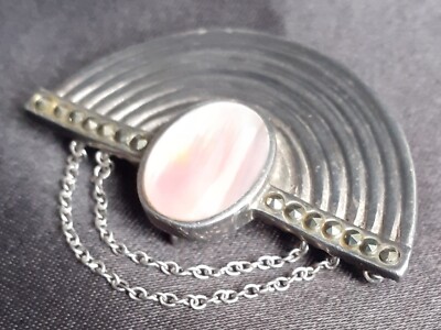 Sterling Silber & Perlmutt Tawny Shell Regenbogen Brosche/Anhänger