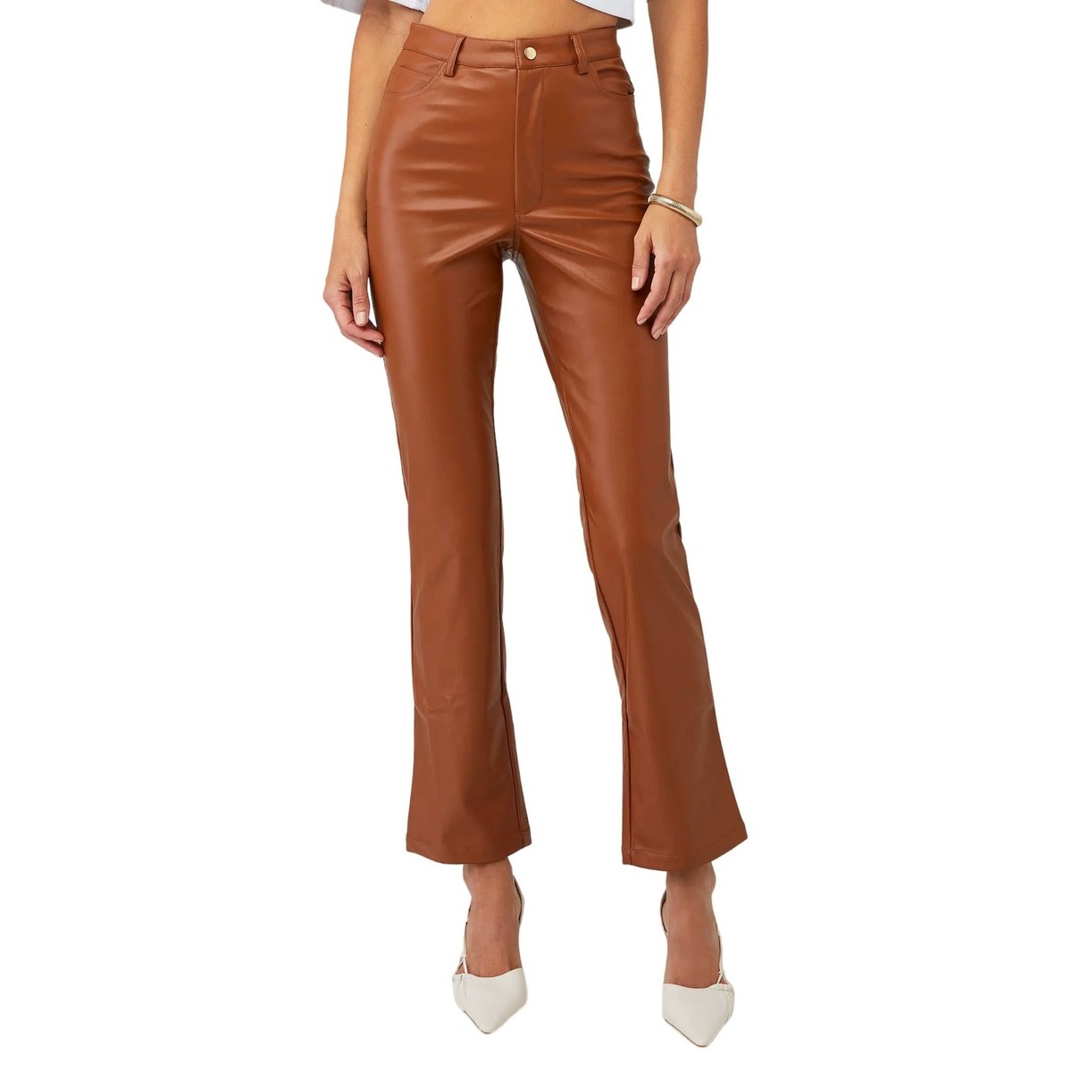 Pants Outfit Faux Leather Trousers Tan Jules Faux Leather Trousers - Main Image