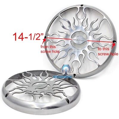 open box 2 AFG15 15'' GRILLS PROTECTIVE CHROME AUDIOBAHN SUB SUBWOOFER COVERS