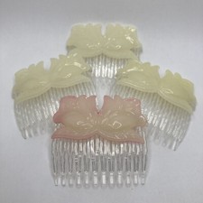 Set of 4 Vintage 70's 80's Flower Floral Tulip Cream White Pink Shell Hair Combs