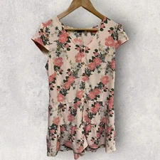 Lily Rose Womens Pink Fit & Flare Mini Shirt Dress Floral Short Sleeve Size M