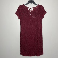 LOFT Dress Women 6 Burgundy Red Lace Short Sleeve Shift Lined