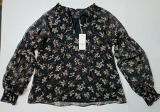 NEW VICI Exclusive X FATE Women's Black Floral Sheer Balloon Sleeve Size Small 