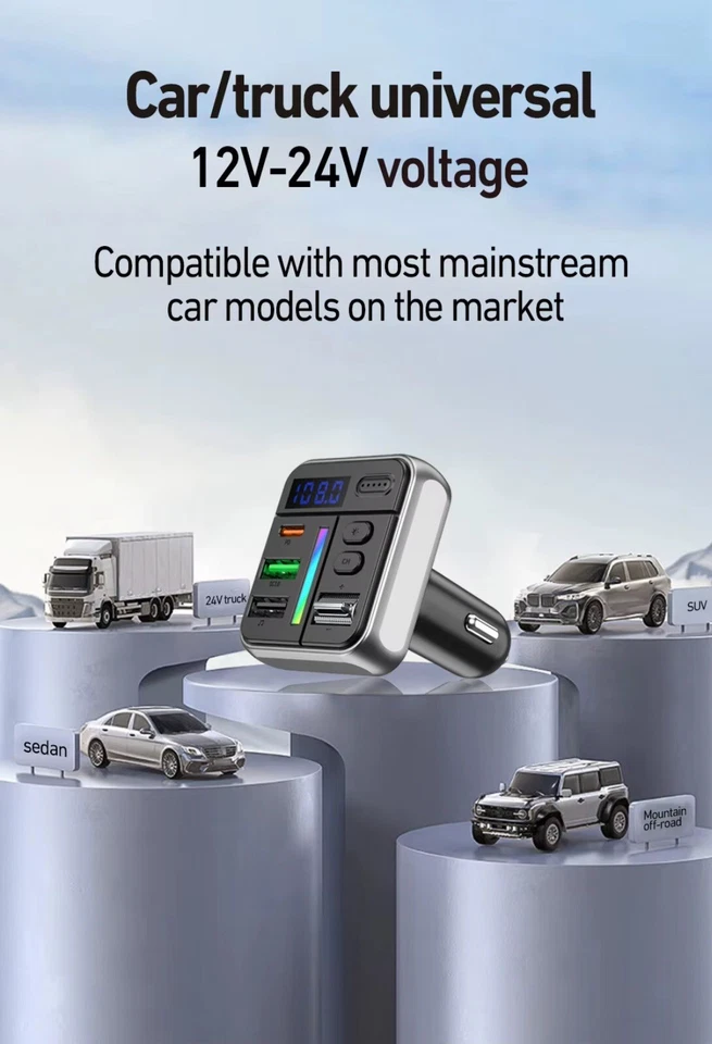 Kfz-FM-Sender, Bluetooth 5,3-Headset, Radio FM-Modulator,Auto Transmitter,USB-С - Bild 2 von 4