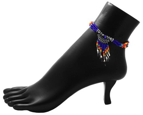 Native Inspired Chip Stone Beaded Dangle Multi Strand Anklet Tribal Boho Jewelry - Picture 7 of 10