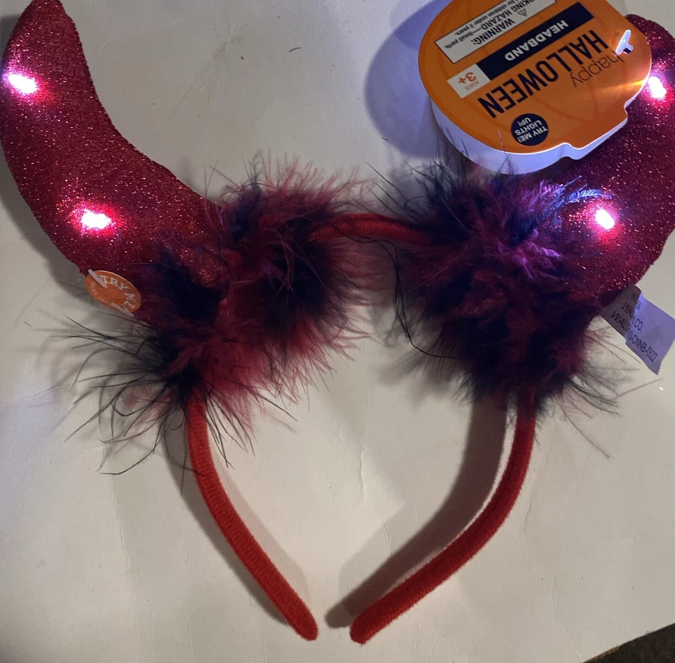 Light Up Devil Headband Glowing Red Devil Horns LED Costume Headband - Image 4 of 4