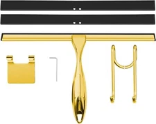 TOOVEM 12 Inch Shower Squeegee Cleaning Tools with S & Square Sticky Hook Gold