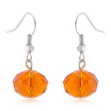Orange Faceted Bead Earrings Simulated Crystals Rhodium Plated