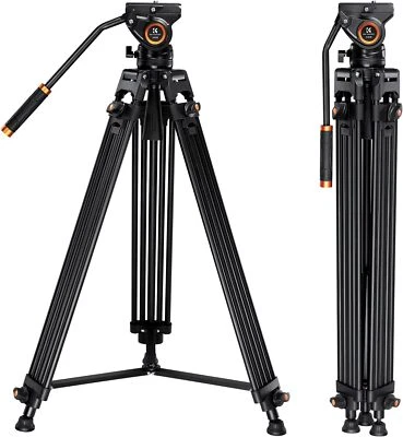 K&F CONCEPT 184cm Video Tripod Heavy Duty Aluminum Tripod with 360° Fluid Head - Image 1 of 4
