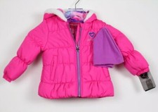 NWT London Fog Girls Hooded Pink Puffer Coat Hat Hearts Baby Toddler Size 2T