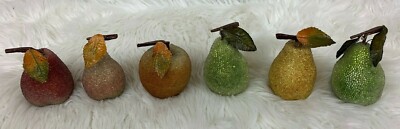Beaded Fruit Sugar Glass Beads Vintage Kitchen Thanksgiving Pears Apple LOT 6 