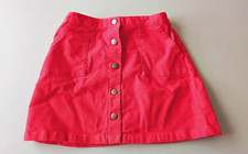 Mini Boden Girls Red Corduroy Skirt 7-8Y Button Front Cotton Stretch A-Line