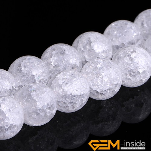 Natural White Rock Crystal Crackle Quartz Frost Matte Round Beads Strand 15" YB - Picture 32 of 48