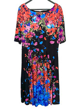 MARC BOUWER Size Large Dress Midi A-Line Shift Colorful Floral Stretch